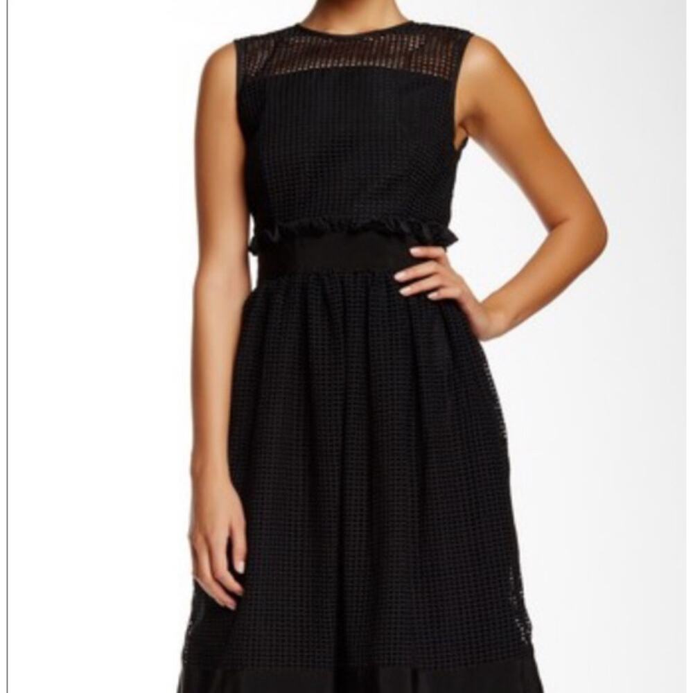 Orla Kiely Black Embroidered Grid Mesh Sleeveless Knee Length Dress Size 8